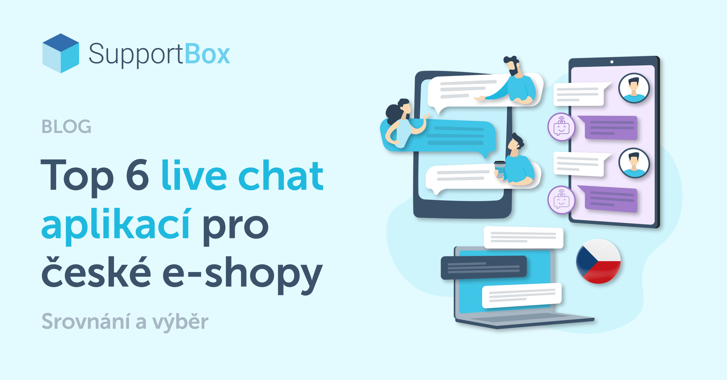 banner s notebookem a dvěma live chatovými konverzacemi